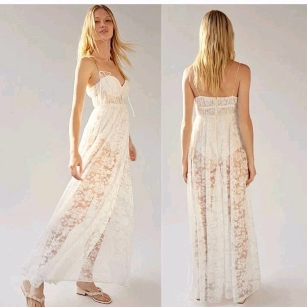 NWT FLL For Love And Lemons Lorena White Lace Maxi Dress Extra Small XS